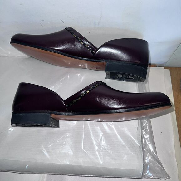 Evans Braid Hand Turned Sz 8 Leather Slippers Burgandy Vintage 1960 - Picture 6 of 11